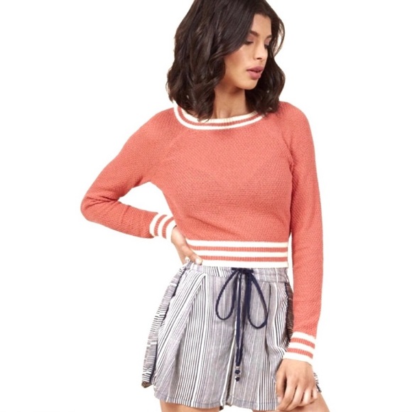 Modcloth Sweaters - ModCloth Coral Lightweight Striped Crop Sweater
